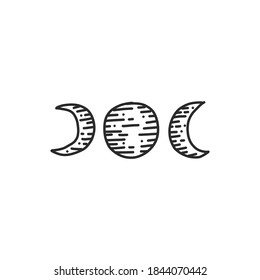 Vector illustration set of moon phases. Different stages of moonlight activity in vintage engraving style. Zodiac Signs
