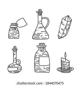 Vector illustration set of moon phases. Different stages of moonlight activity in vintage engraving style. Zodiac Signs