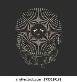 Vector illustration set of moon phases. Different stages of moonlight activity in vintage engraving style. branches of plants and flowers. sacred isoteric geometry