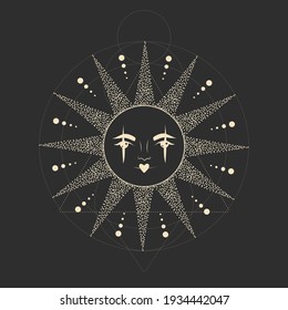 Vector illustration set of moon phases. Different stages of moonlight activity in vintage engraving style. branches of plants and flowers. sacred esoteric geometry