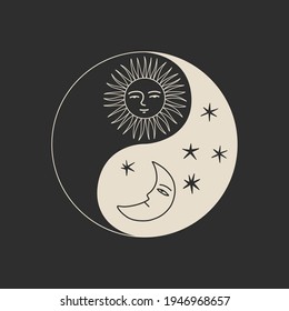 Vector illustration set of moon phases. Different stages of moonlight activity in vintage engraving style. Zodiac Signs, shining crystals, female hand