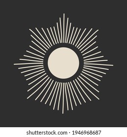 Ilustración vectorial de las fases de la luna. Diferentes etapas de actividad de la luna en estilo de grabado vintage. Señales de Zodiac, cristales brillantes, mano femenina
