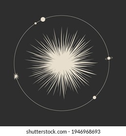 Vector illustration set of moon phases. Different stages of moonlight activity in vintage engraving style. Zodiac Signs, shining crystals, female hand