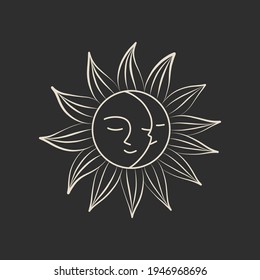 Vektorgrafik-Satz von Mondphasen. Unterschiedliche Stufen der Mondlicht-Aktivität im Vintage Gravierstil. Zodiac-Zeichen, glänzende Kristalle, weibliche Hand