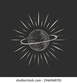 Vektorgrafik-Satz von Mondphasen. Unterschiedliche Stufen der Mondlicht-Aktivität im Vintage Gravierstil. Zodiac-Zeichen, glänzende Kristalle, weibliche Hand