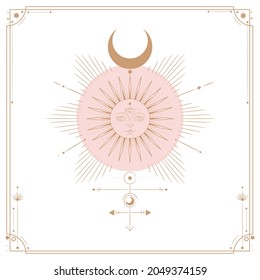 Vector illustration set of moon phases. Different stages of moonlight activity in vintage engraving style. Zodiac Signs, shining crystals, female hand