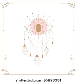 Ilustración vectorial de las fases de la luna. Diferentes etapas de actividad de la luna en estilo de grabado vintage. Señales de Zodiac, cristales brillantes, mano femenina