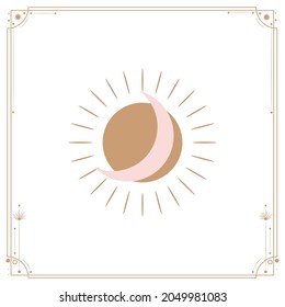 Vector illustration set of moon phases. Different stages of moonlight activity in vintage engraving style. Zodiac Signs, shining crystals.