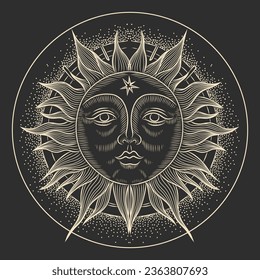 Vector illustration set of moon phases. Different stages of moonlight activity in vintage engraving style. Zodiac Signs