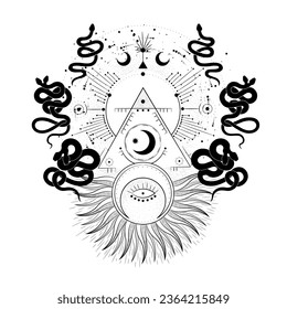 Ilustración vectorial de las fases de la luna. Diferentes etapas de actividad de la luna en estilo de grabado vintage. Signos Zodiac