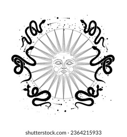 Vector illustration set of moon phases. Different stages of moonlight activity in vintage engraving style. Zodiac Signs