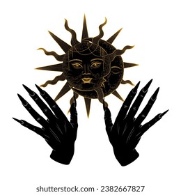 Vector illustration set of moon phases. Different stages of moonlight activity in vintage engraving style. Zodiac Signs