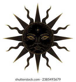 Vector illustration set of moon phases. Different stages of moonlight activity in vintage engraving style. Zodiac Signs