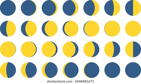 The vector illustration set of moon phases, crescent moon, and full moon icons.