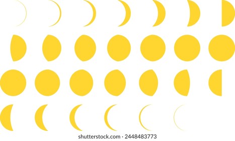 The vector illustration set of moon phases, crescent moon, and full moon icons.
