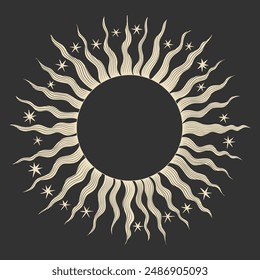 Vector illustration set of moon phases. Different stages of moonlight activity in vintage engraving style. Zodiac Signs	