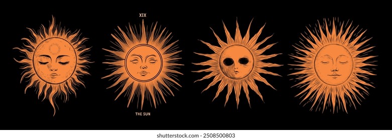 Conjunto de ilustrações vetoriais das fases da lua. Diferentes estágios de atividade luar no estilo de gravura vintage. Sinais do Zodíaco	