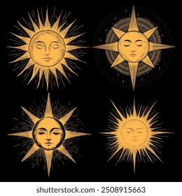 Conjunto de ilustrações vetoriais das fases da lua. Diferentes estágios de atividade luar no estilo de gravura vintage. Sinais do Zodíaco	