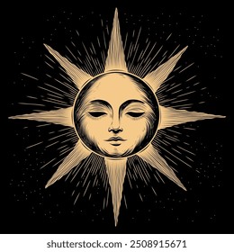 Vector illustration set of moon phases. Different stages of moonlight activity in vintage engraving style. Zodiac Signs	