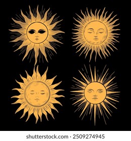 Vector illustration set of moon phases. Different stages of moonlight activity in vintage engraving style. Zodiac Signs	