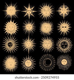 Vector illustration set of moon phases. Different stages of moonlight activity in vintage engraving style. Zodiac Signs	