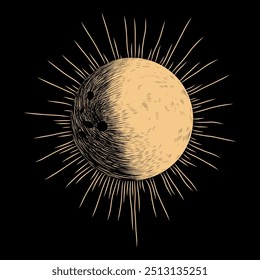 Conjunto de ilustrações vetoriais das fases da lua. Diferentes estágios de atividade luar no estilo de gravura vintage. Sinais do Zodíaco	