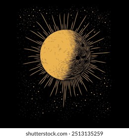 Vector illustration set of moon phases. Different stages of moonlight activity in vintage engraving style. Zodiac Signs	