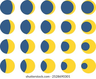 Vector illustration set of moon phases, crescent moon icons