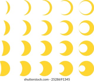 Vector illustration set of moon phases, crescent moon icons