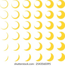 Vector illustration set of moon phases, crescent moon icons