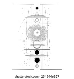 Vector illustration set of moon phases. Different stages of moonlight activity in vintage engraving style. Zodiac Signs