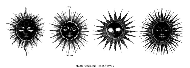 Vector illustration set of moon phases. Different stages of moonlight activity in vintage engraving style. Zodiac Signs