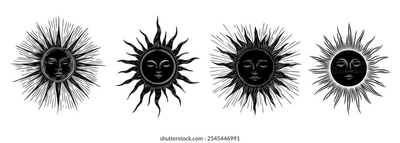 Vector illustration set of moon phases. Different stages of moonlight activity in vintage engraving style. Zodiac Signs