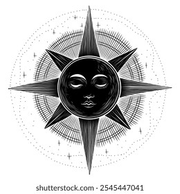 Vector illustration set of moon phases. Different stages of moonlight activity in vintage engraving style. Zodiac Signs