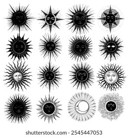 Vector illustration set of moon phases. Different stages of moonlight activity in vintage engraving style. Zodiac Signs