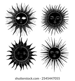 Vector illustration set of moon phases. Different stages of moonlight activity in vintage engraving style. Zodiac Signs