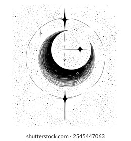 Vector illustration set of moon phases. Different stages of moonlight activity in vintage engraving style. Zodiac Signs