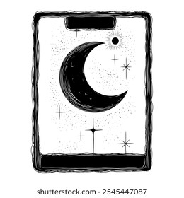 Vector illustration set of moon phases. Different stages of moonlight activity in vintage engraving style. Zodiac Signs