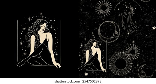 Vector illustration set of moon phases. Different stages of moonlight activity in vintage engraving style. Zodiac Signs	