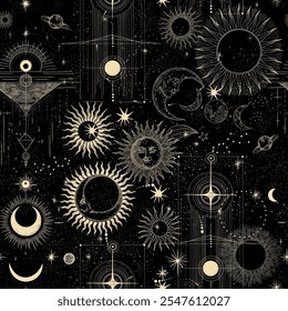 Vector illustration set of moon phases. Different stages of moonlight activity in vintage engraving style. Zodiac Signs	