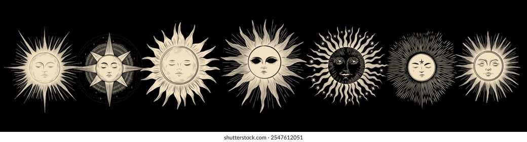 Vector illustration set of moon phases. Different stages of moonlight activity in vintage engraving style. Zodiac Signs	