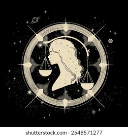 Vector illustration set of moon phases. Different stages of moonlight activity in vintage engraving style. Zodiac Signs	
