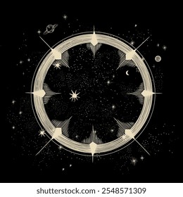 Vector illustration set of moon phases. Different stages of moonlight activity in vintage engraving style. Zodiac Signs	
