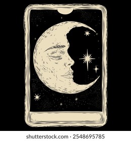 Vector illustration set of moon phases. Different stages of moonlight activity in vintage engraving style. Zodiac Signs	