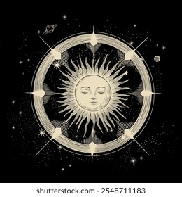 Vector illustration set of moon phases. Different stages of moonlight activity in vintage engraving style. Zodiac Signs	