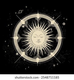 Vector illustration set of moon phases. Different stages of moonlight activity in vintage engraving style. Zodiac Signs	