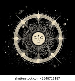 Vector illustration set of moon phases. Different stages of moonlight activity in vintage engraving style. Zodiac Signs	