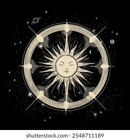 Vector illustration set of moon phases. Different stages of moonlight activity in vintage engraving style. Zodiac Signs	