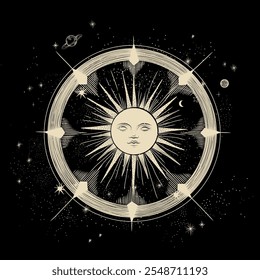 Vector illustration set of moon phases. Different stages of moonlight activity in vintage engraving style. Zodiac Signs	