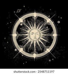 Vector illustration set of moon phases. Different stages of moonlight activity in vintage engraving style. Zodiac Signs	